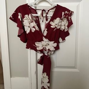 Burgundy Floral Crop Top